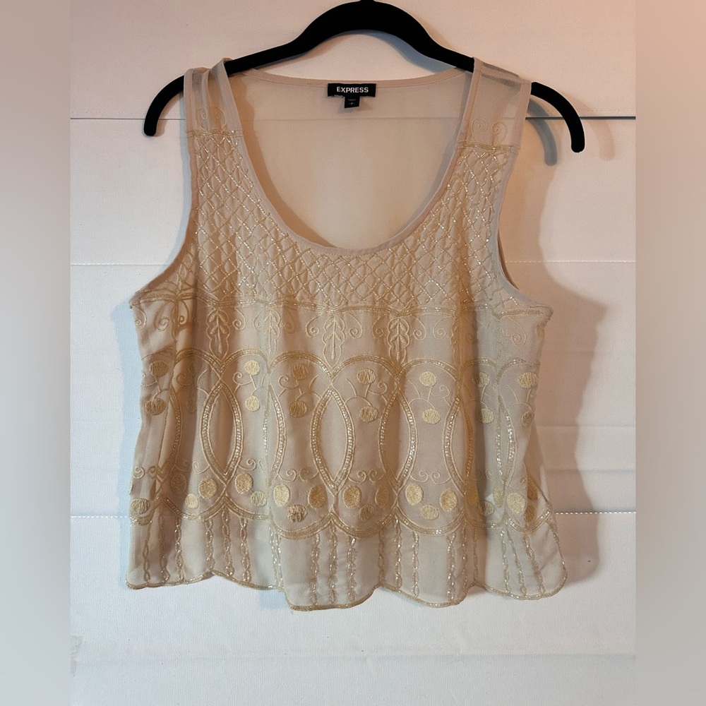 Express Ivory and Gold Embellished Blouse